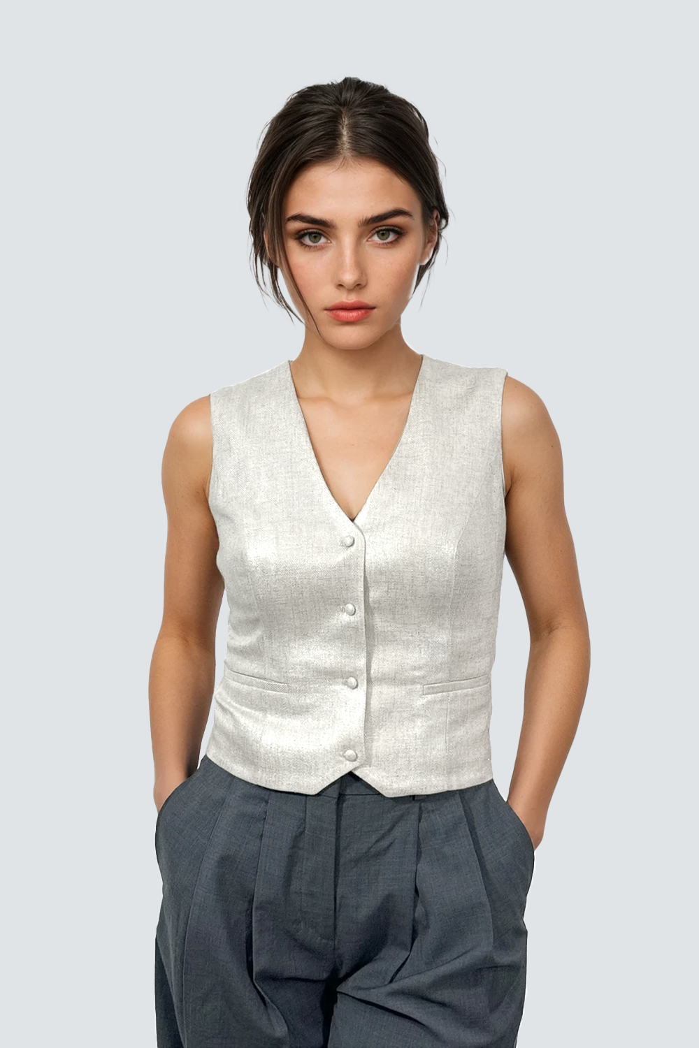 Vestă elegantă din in peliculizat