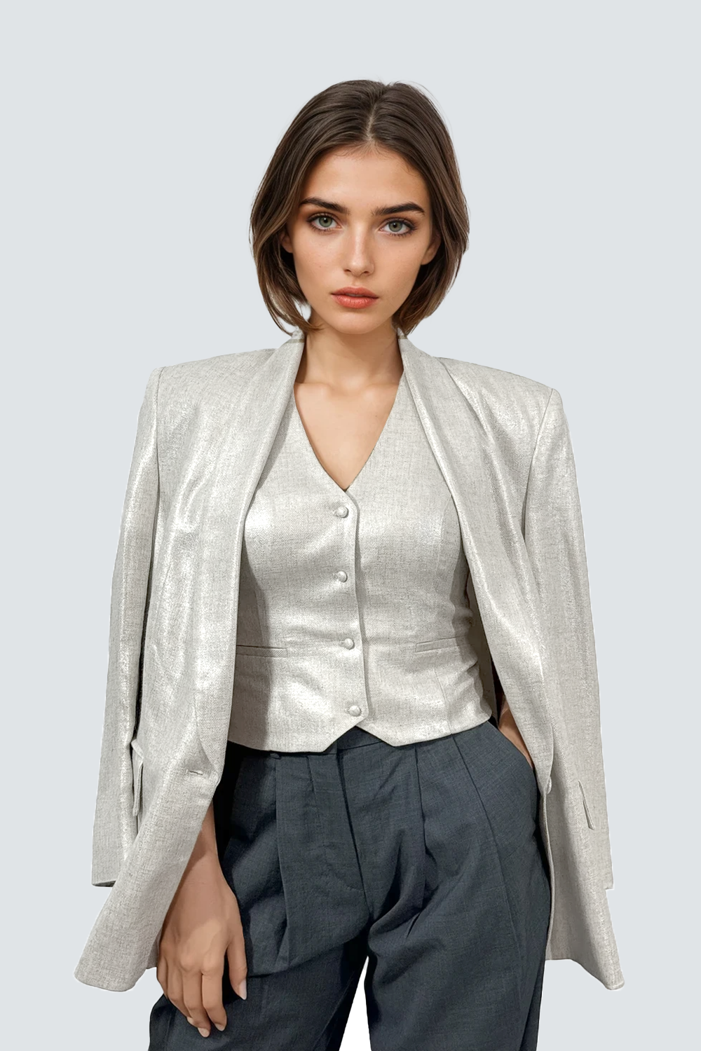 Vestă elegantă din in peliculizat